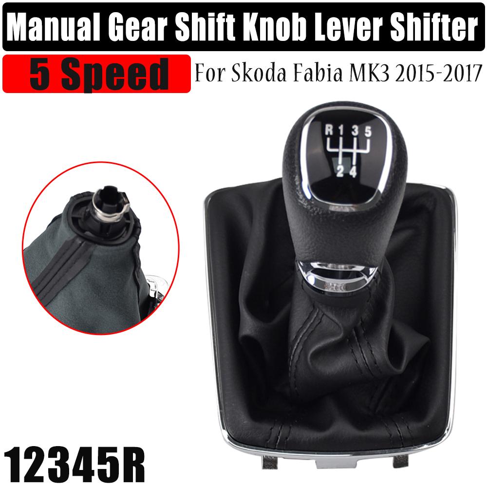

Для Skoda Fabia MK3 2015 2016 2017 Чехол-пыльник из ПУ-кожи для ручки переключения передач и чехла-бахилы 5 Speed