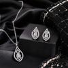Light Luxury Cubic Zirconia Necklace & Earrings Set - White Tear Drop Pendant, Fashionable Collarbone Chain