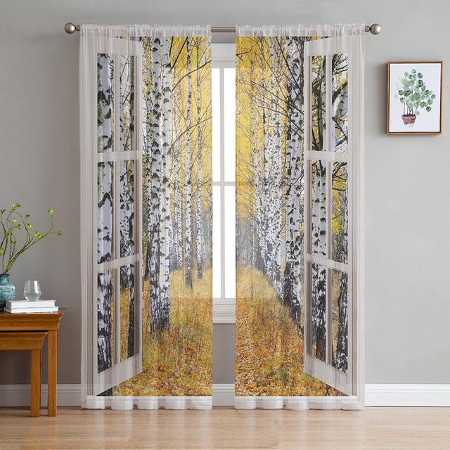 Window Views Cherry Blossoms River Sheer Curtains For Living Room Bedroom Kitchen Chiffon Tulle Curtains Home Hotel Coffee Decor