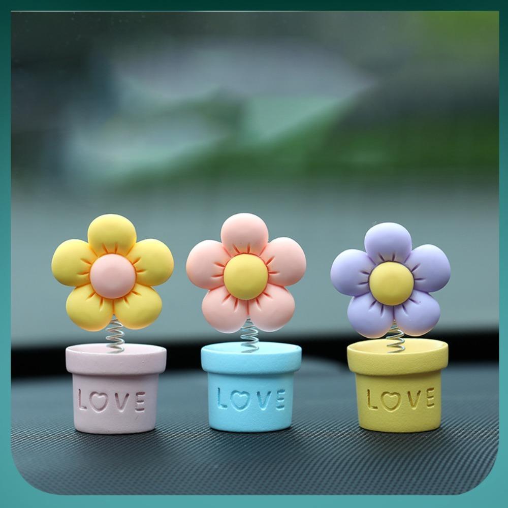 Cute Cartoon Dashboard Decoration Candy Color Car Ornaments Shaking Flower Pot Ornament