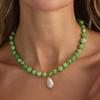 Salircon Exquisite Bohemia Green Glass Beads Choker Necklaces for Women Trendy Imitation Pearl Pendant Neck Accessories Jewelry