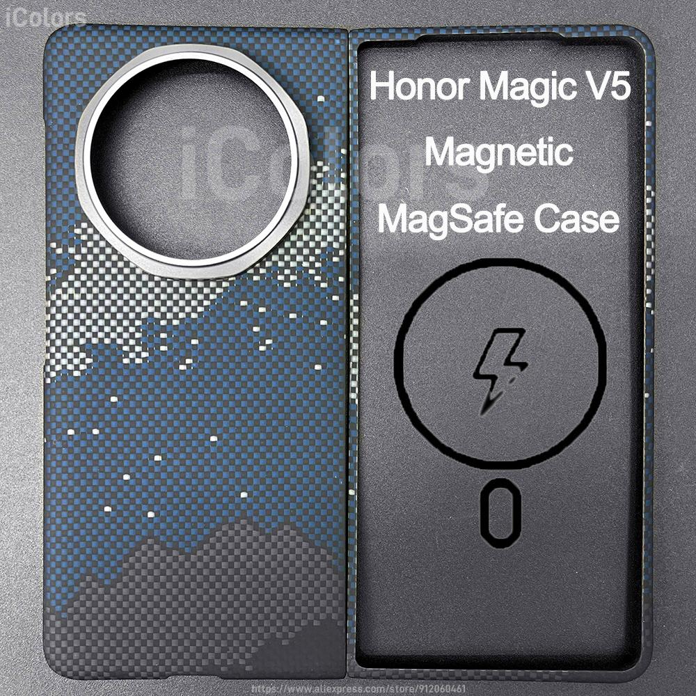 For Honor Magic V5 Aramid Carbon Fiber Case Kevlar Cover Ultra Thin Lightweight Armor Protective Cover Slim Durable Sturdy