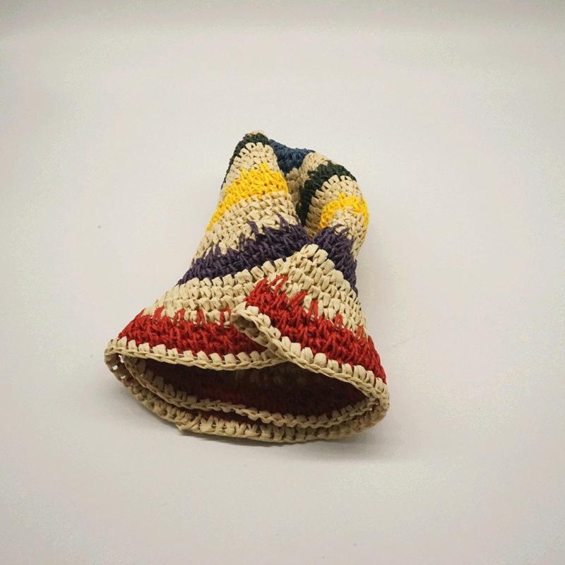 Hyunya Style Japanese Export Colorful Striped Hand-Woven Straw Hat Women'S Summer Sunshade Resort Beach