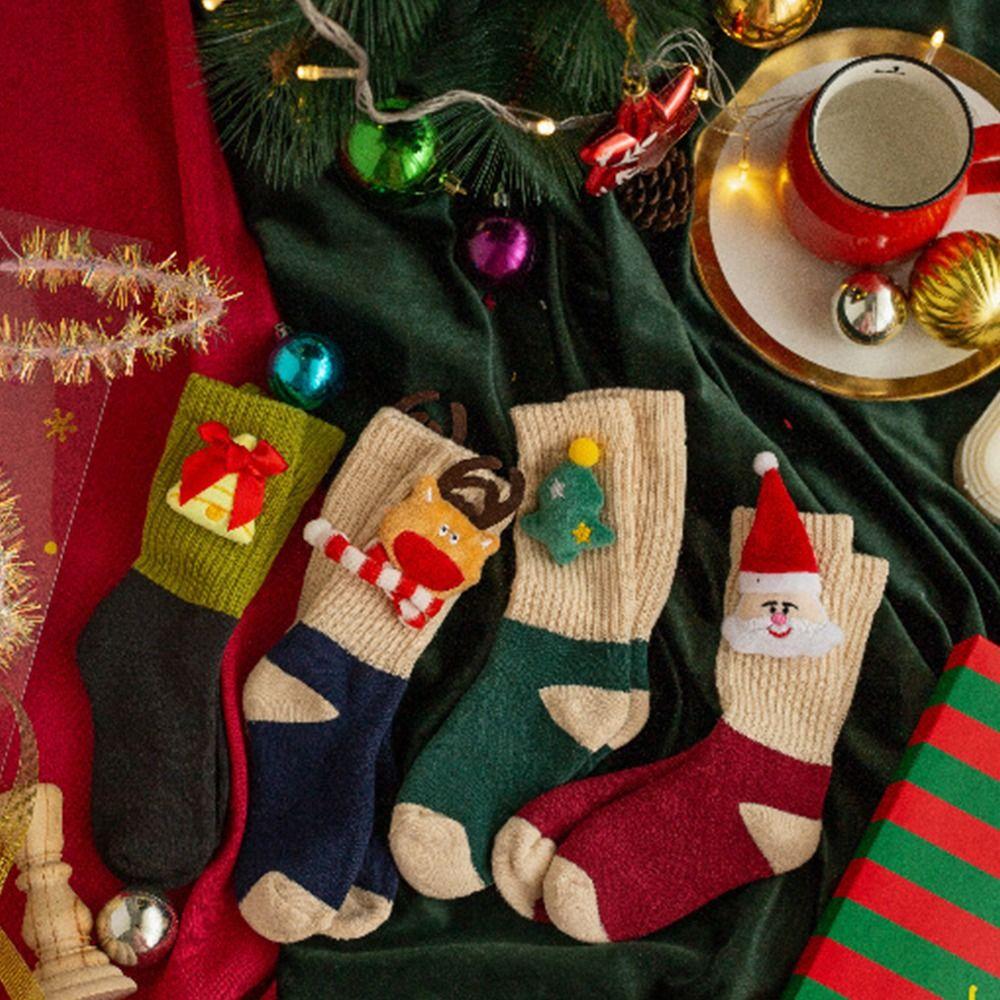 Harajuku Cotton Children Christmas Socks Doll Santa Claus Cartoon Hosiery Christmas Tree Thicken Mid-Tube Socks Christmas Gift