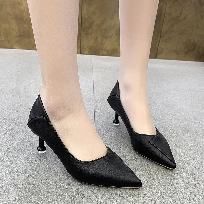 High Heels Women's Thin Heels 2025 Spring and Autumn New Women's Shoes Black French Pointed Single Shoes Professional Temperament Work Shoes Women