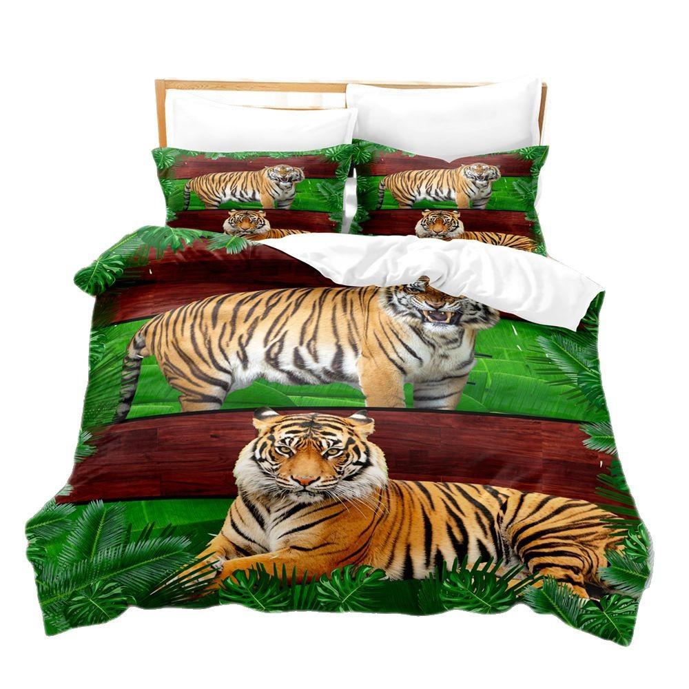Animal Tiger Lion Printing Two-Piece Kit 3D Digital Bed Three-Piece Kit