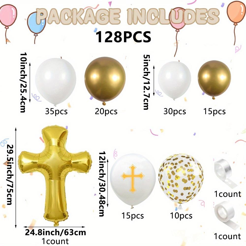 128PCS First Communion and Baptism Party Decoration Kit Cross Foil Balloons Are Used To Celebrate The First Communion with God