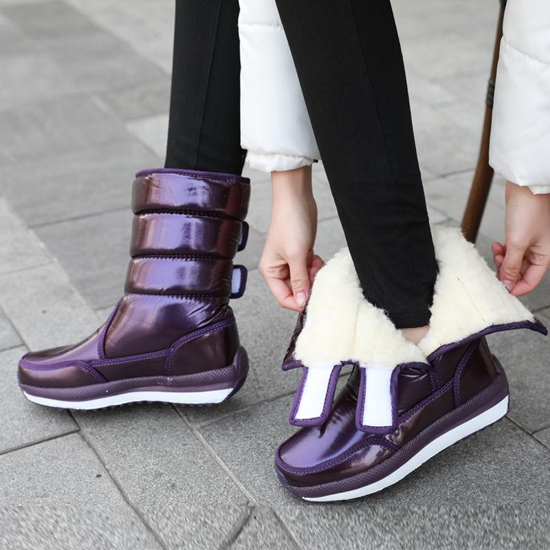 Warme Winter Samt Schneestiefel Damen Samt Wasserdicht und Rutschfest Baumwollschuhe Verdickte Sohlen Hohe Stiefel