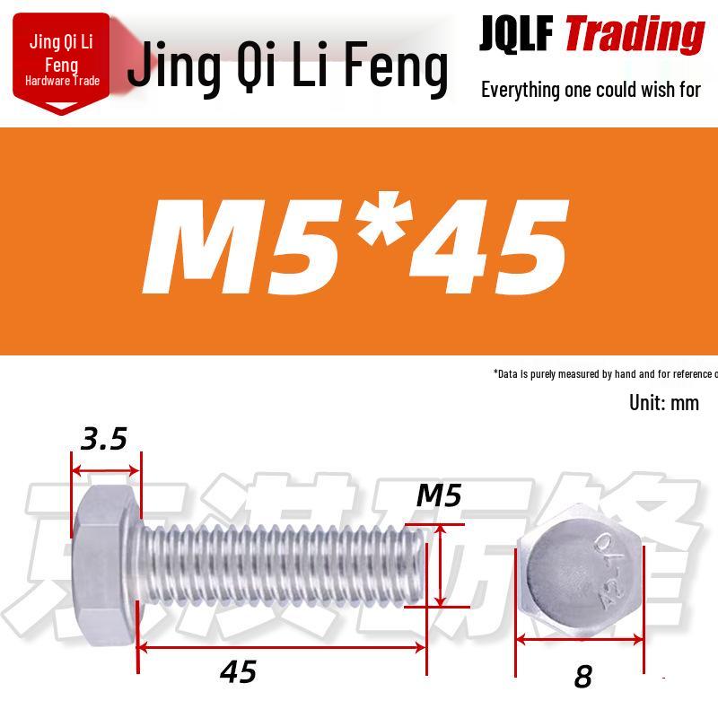 201 Stainless Steel Hex Head Full Thread Bolt: Wear & Corrosion Resistant, M4-M14 for Aerospace Machinery