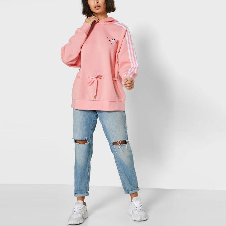 Adidas Originals Serie Quadrifoglio Disegno con Coulisse Ricamato Cuore Felpa con Cappuccio a Righe College Donna Felpa Rosa GK7175