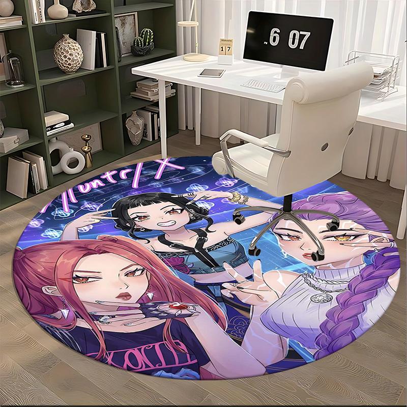 1pc Anime Design Round Carpet - Office Chair Mat, Non-Slip Rug for Home Decor, Living Room