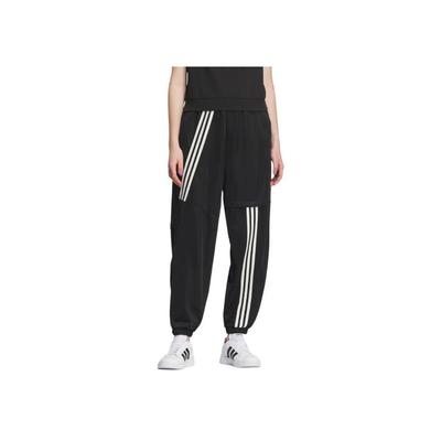 Gestreifte Bündchen Sport Freizeithose Damen Unterteile Schwarz IK7622