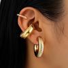 Vintage Gold Color C-Shaped Ear Clip Set for Women Exaggerated Metal Texture Thick Round Circle Ear Cuff Earrings Jewelry Gifts