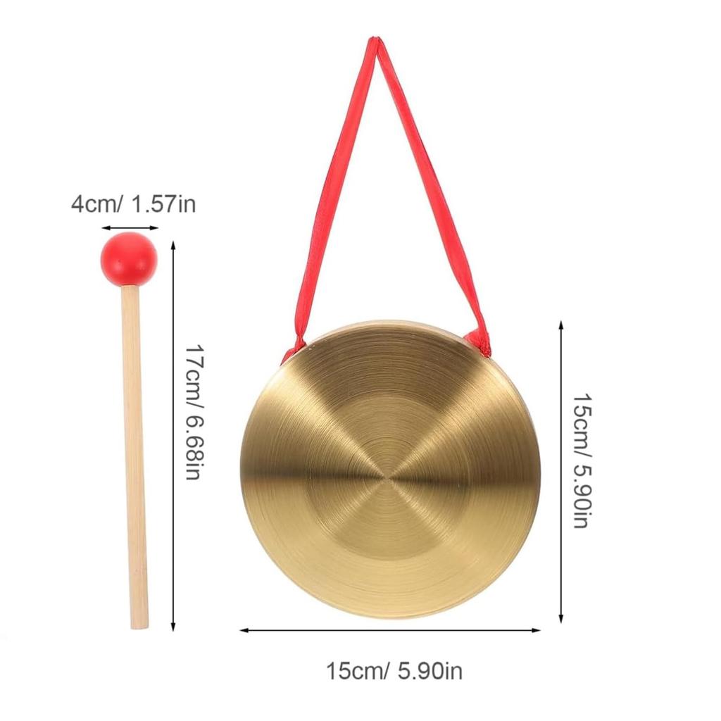 9/12/15cm Mini Gong Instrument Chinese Traditional Percussion Instrument Copper Gong with Beater for Kid Toy Celebration