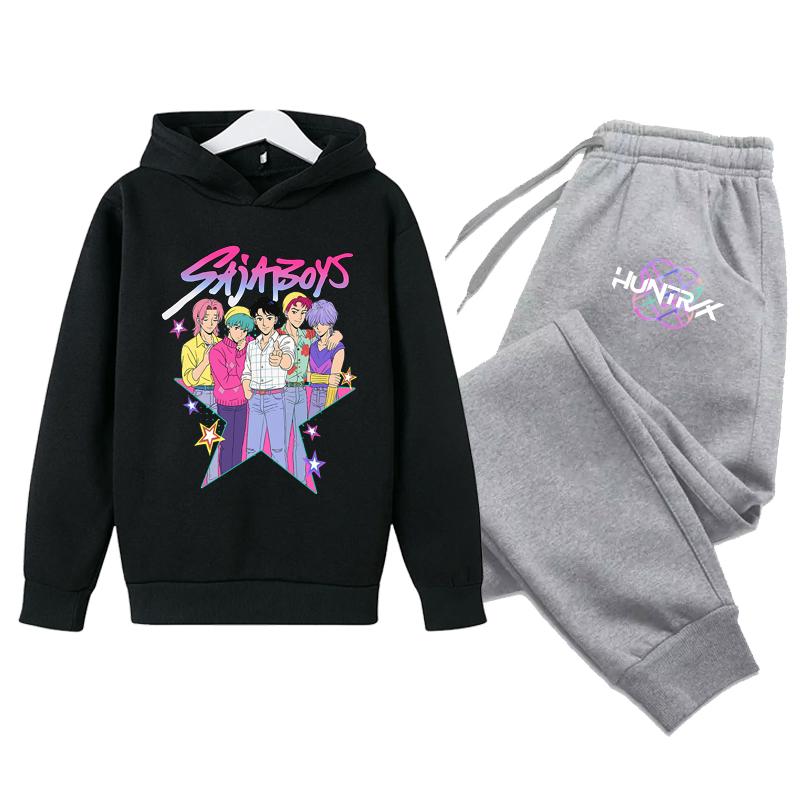 Y2K Hoodies+Hosen Sportsets KPop Dämonenjäger Koreanischer Stil Kinder Kapuzenanzug KPop Dämonenjäger Bedruckte Kinderbekleidung