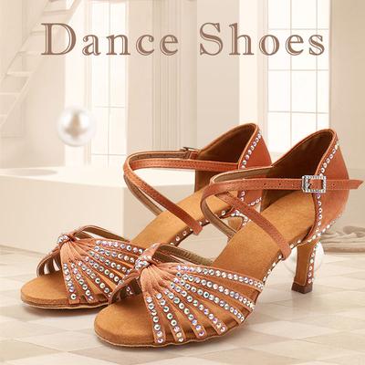 Damen-Strass-Schuhe für lateinamerikanischen Tanz, Salsa-Party, Gesellschaftstanz, hohe Absätze, 7 cm