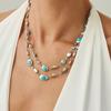 Fashion Imitation Turquoise Metal Choker Necklace Double Layered Boho Style Adjustable Chain for Everyday Wear Women Jewelry