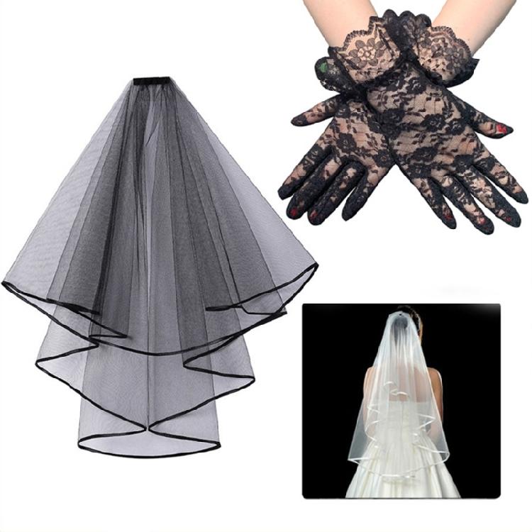 Elegant Bridal Veil Gloves Flower Brimmed Unique Outfits Lace Gloves for Flapper Bride Wedding Dancing Accessories