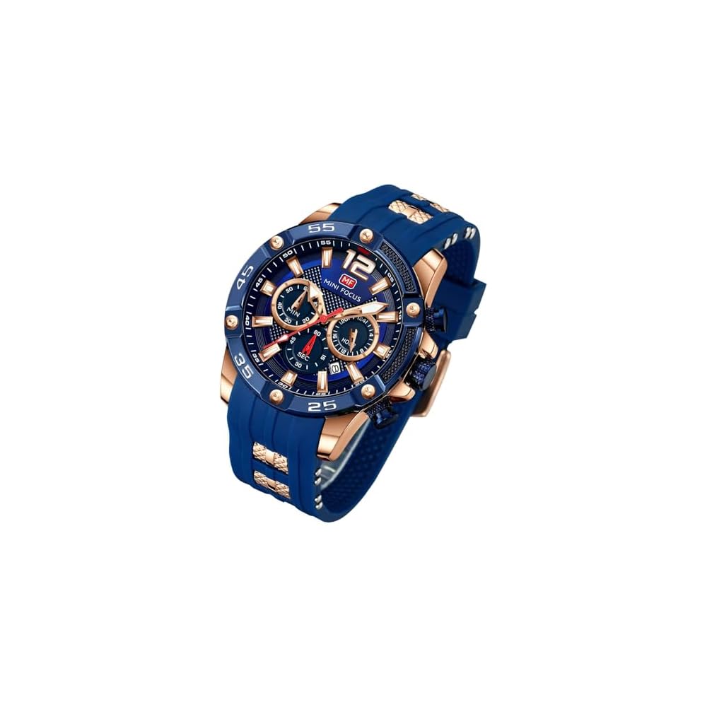 Men s Quartz Watch with Stopwatch Function Date Waterproof Analog Silicone Band Casual Style