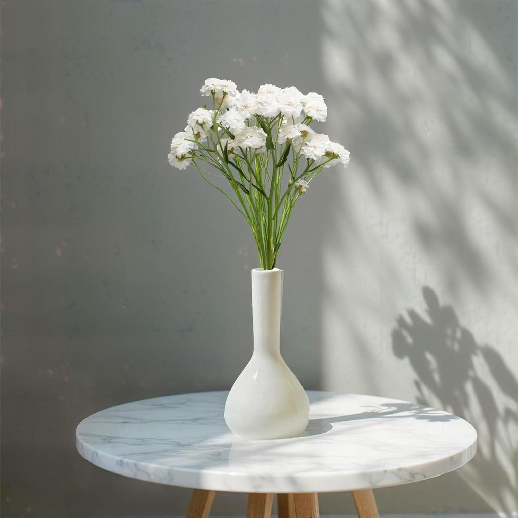 Raindrop White Ceramic Bud Vase 5.31 Inch - Set of 1 | Glossy White Decorative Bud Vase for Dried Flowers & Pampas Grass
