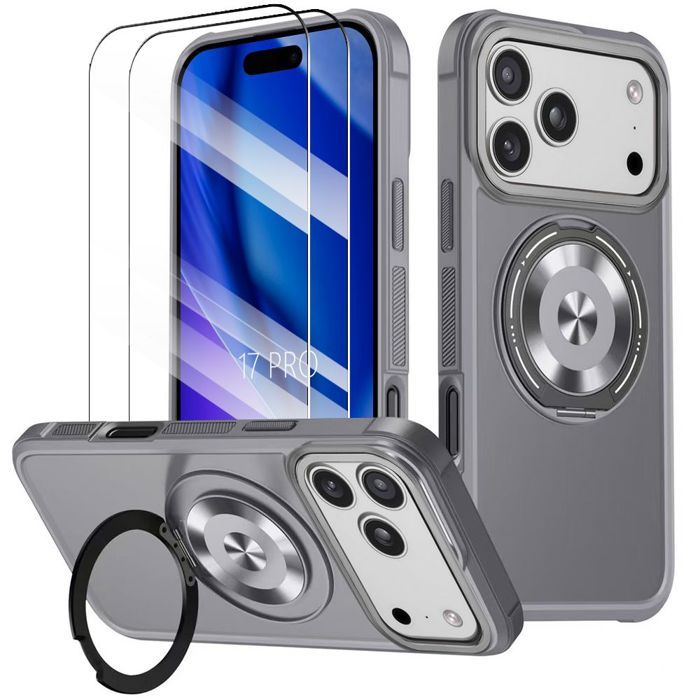 Coque de Protection - BOOLING - pour iPhone 17 Pro - Silicone PC Cercle Magnétique - Gris - avec 2 Verres Trempés