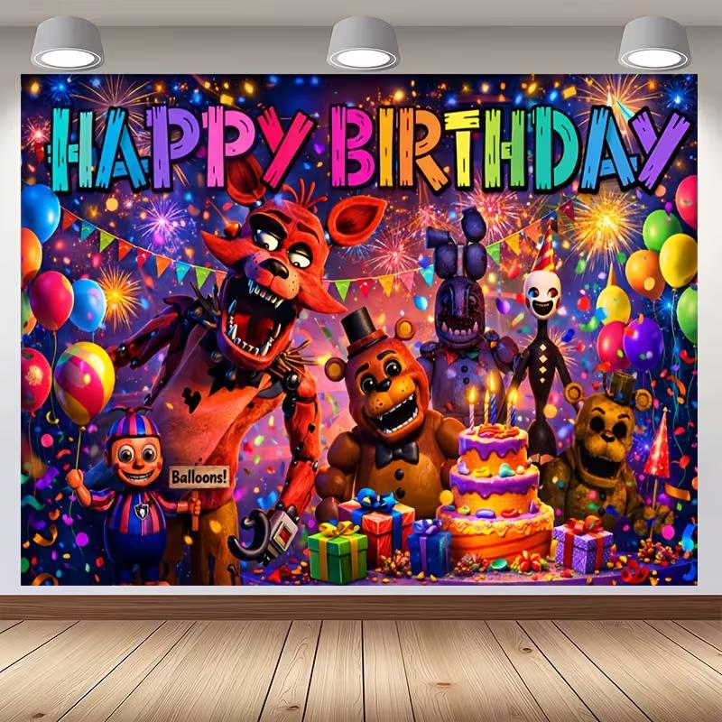 2D FNAF Characters Party Backdrop for Video Game Themed Birthday Events 47.2x31.5inch/120*80cm