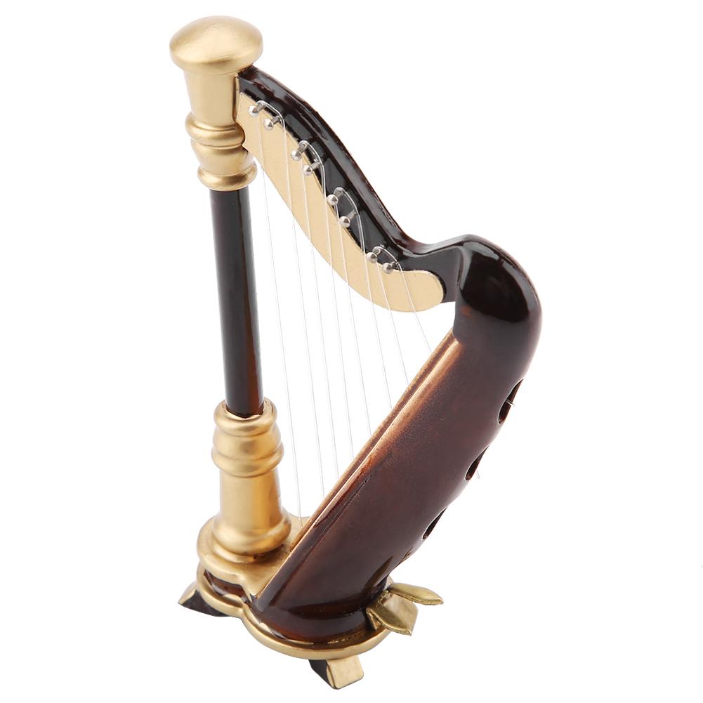 3.5in Wooden Miniature Harp Replica with Gift Case Instrument Model Musical Gifts Ornaments