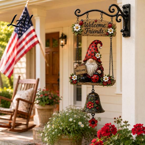 Gnomo da Giardino Rustico Campanello Campanello Gnomi Grandi Benvenuti Campanello a Sospensione Decorazione Fantasiosa per Portico Anteriore Patio Recinzione Casa di Campagna Regalo Mamma Nonna Campagna