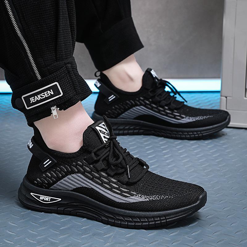 

Processing men s shoes mesh fly-woven breathable and comfortable summer casual sports shoes large size men s mesh shoes Korean version of fashion shoe 46 чорний