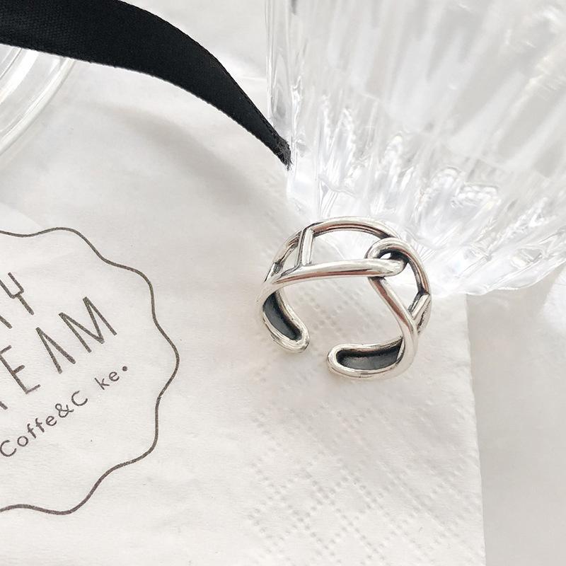 Wrap Cross Hollow Double-layer Ring Women's Retro INS Wind Open Index Finger Design Geometric Party & Daily Jewelry