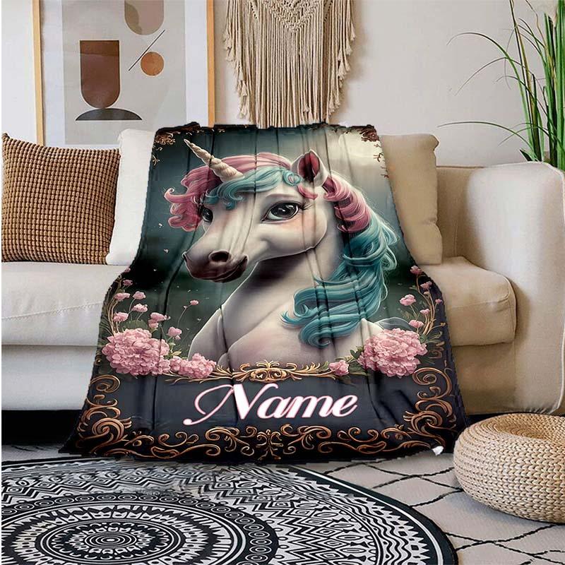 Colorful Unicorn Customize Your Name Blanket Used For Chair Office Sofa Bed Camping Soft And Warm Giving Friends And Relatives Birthday Graduation