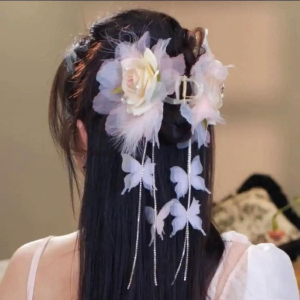 Tassel Hair Clip Flower Grasping Clip New Chinese Style Bow Hairgrips  Hair Accessories