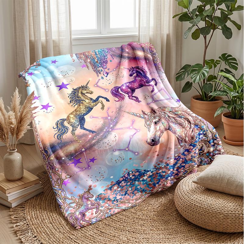 Magical Unicorn Castle Theme blanket Lightweight Warm Flannel Blanket Decorative Throw Blanket for Home Decoration