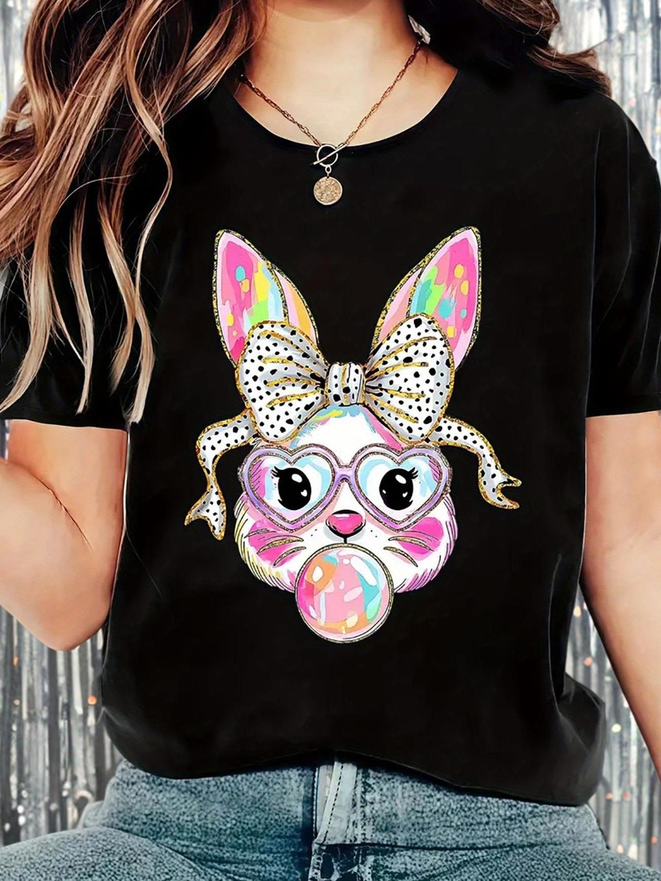 Cute Bunny Bubble Gum Heart Glasses Graphic T-shirt XXL