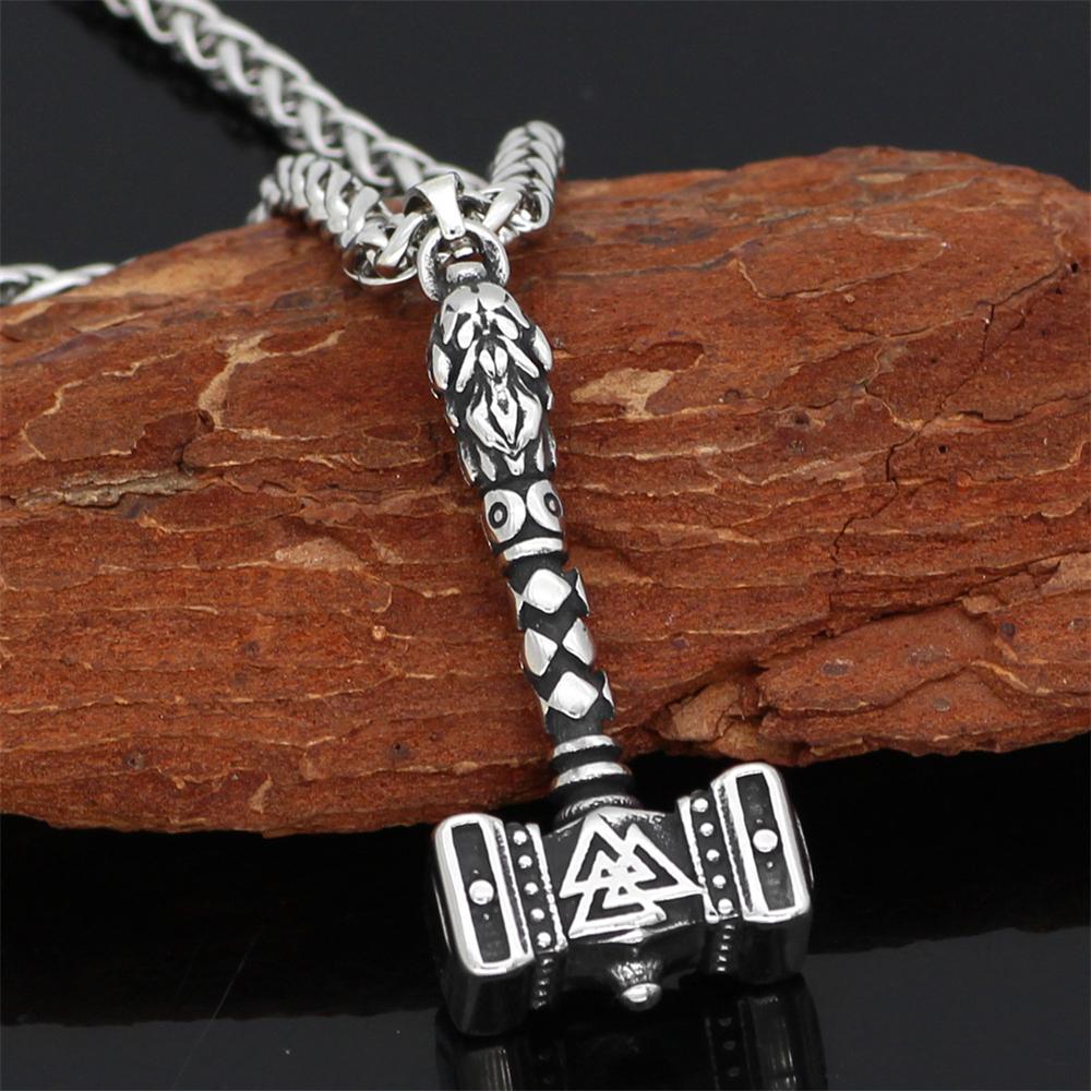 Thor Hammer Pendant Necklace Stainless Steel Viking Amulet Norse Rune Mjolnir Jewelry Gift for Men