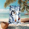 1PC Custom Name Snowy Penguin Winter Scene Beach Towel Highly Absorbent And Sand-Resistant Towel for Swimming, Pool, Yoga, And Travel Lightweight