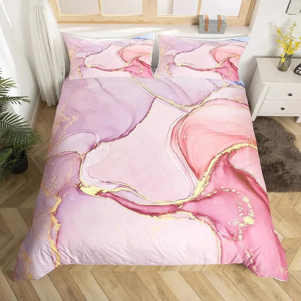 Colorful Marble Tie Dye Watercolor Pastel Abstract Girly Comfortable Duvet Quilt Cover Pillowcase Bedding Set Children Bedroom