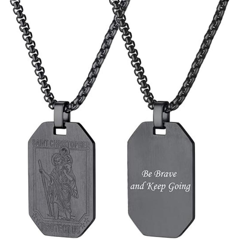 New St. Christopher Necklace Men s and Women s Fashion Square Medal 60CM