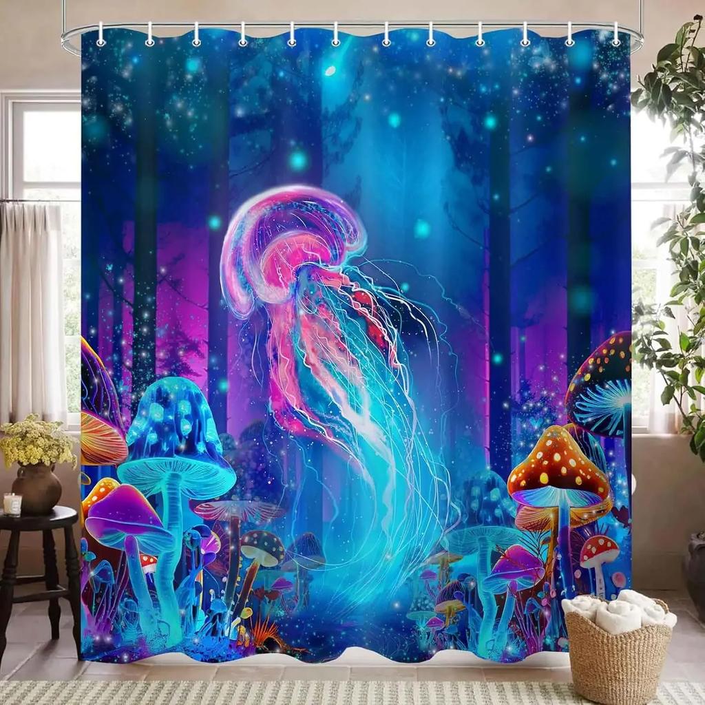 Funny Cat Shower Curtain, Turtle Starfish Fabric Shower Curtain, Children Bathroom Nautical Decoration Waterproof Hook