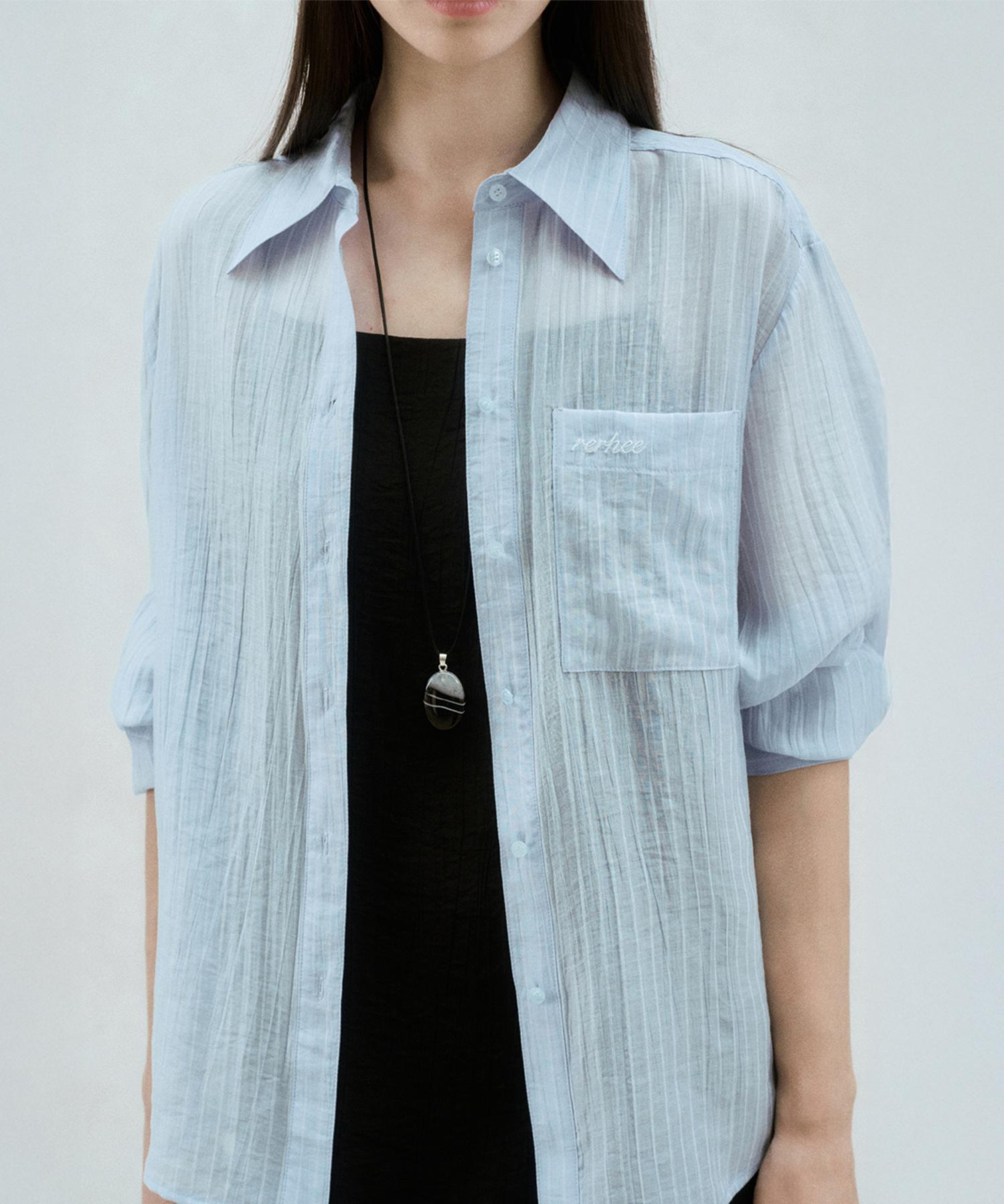 Rie Striped Sheer Shirts Aqua Aqua/S_M