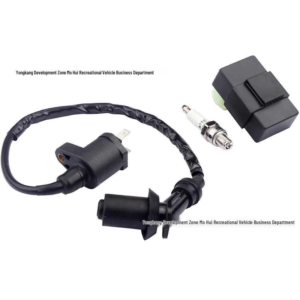 High-Voltage CDI Ignition Module with Coil & A7JC Spark Plug for GY6 50-150CC Motorcycles, ATVs, Quads, and Beach Buggies