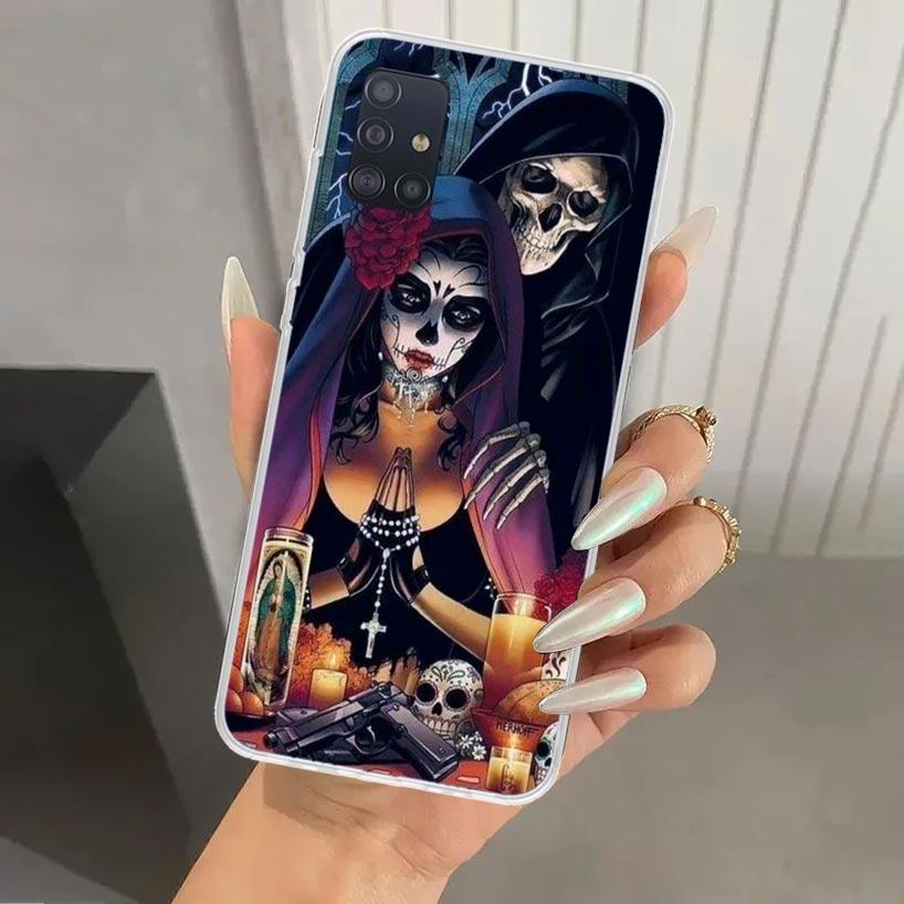Catrina Beautiful Rose Girl Skull Phone Case for Samsung Galaxy A52 A42 A32 A22 A12 A02S A72 A51 A50S A41 A31 A21S A71 A40 A30S