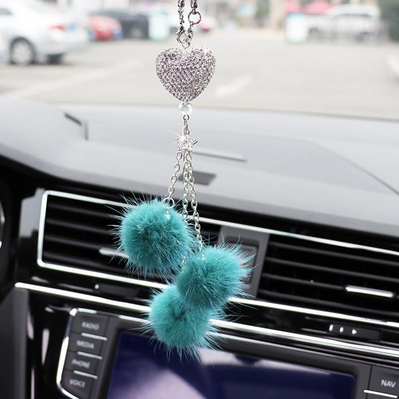 Rhinestone Crystal Plush Pendant Auto Rearview Mirror Ornament Car Mirror Hanging Accessories Car Interior Decoration
