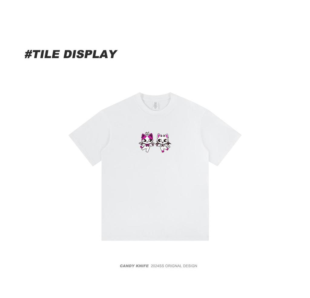 Trendy Men's Plus Size Cat Print Crew Neck Cotton T-Shirt Casual Loose Fit