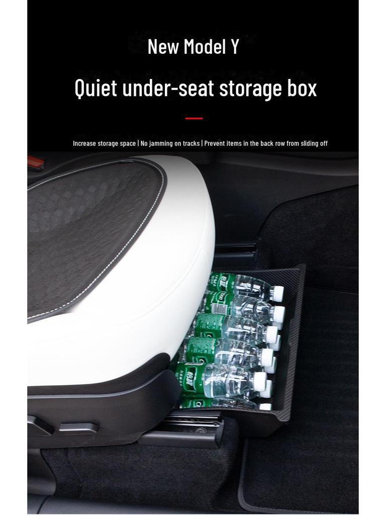 Versteckte Schubladen-Aufbewahrungsbox unter dem Sitz des Tesla Model Y