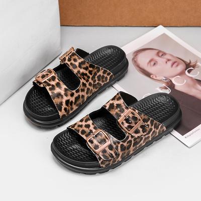 2025 Fashion Leopard Women's Slippers Double Buckle Designer Platform Slippers Woman Slides Outdoor Casual Ladies Beach Slippers