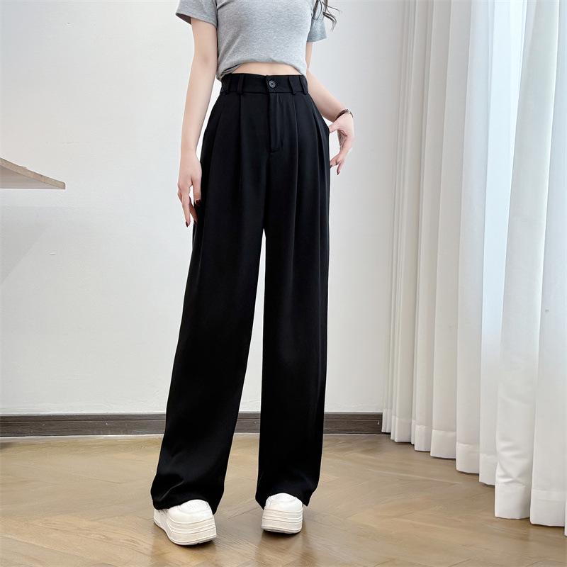 

2026 Spring Plus Size Wide Leg, High Waist Straight-Leg Slimming Long Casual Pants for Women 2XL чёрный