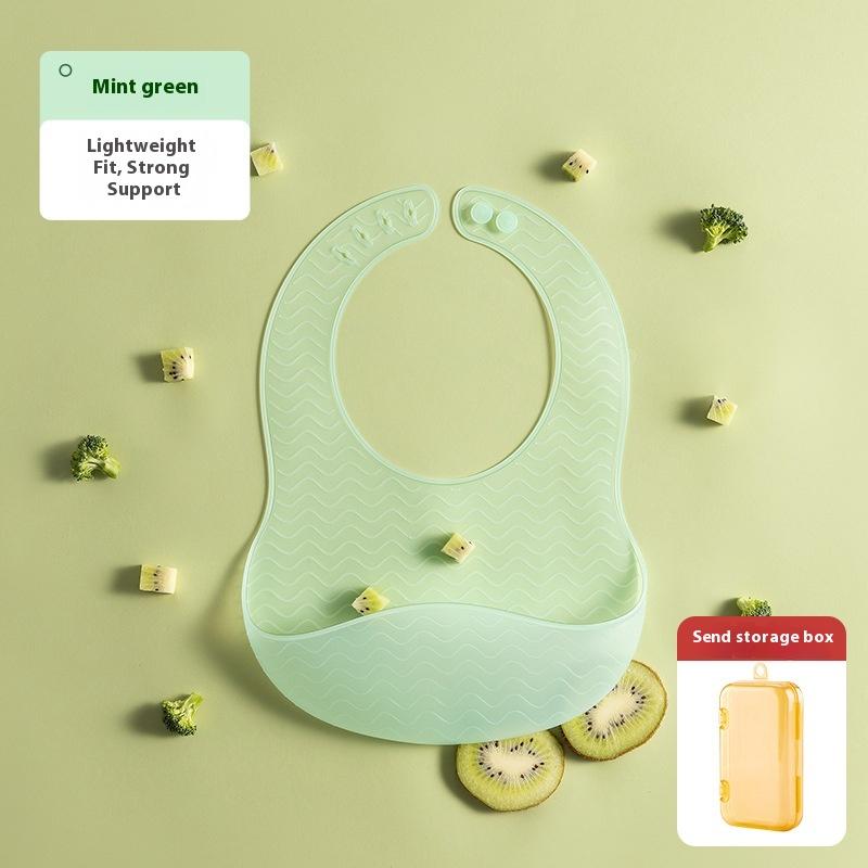 Baby eating bib baby bib complementary food rice pocket super soft silicone children's waterproof and oil-proof rice coat