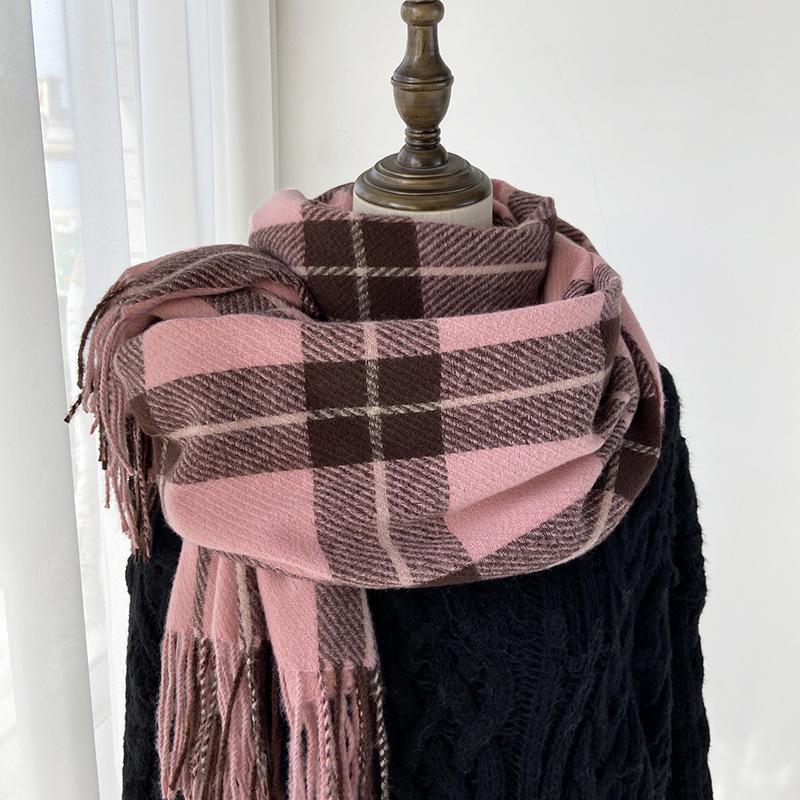 Plaid Scarf Women's New Autumn and Winter Fashion Imitation Cashmere Fringed Shawl Thickened Warm Scarf Windproof, Warm & Decorative, Casual Shawl