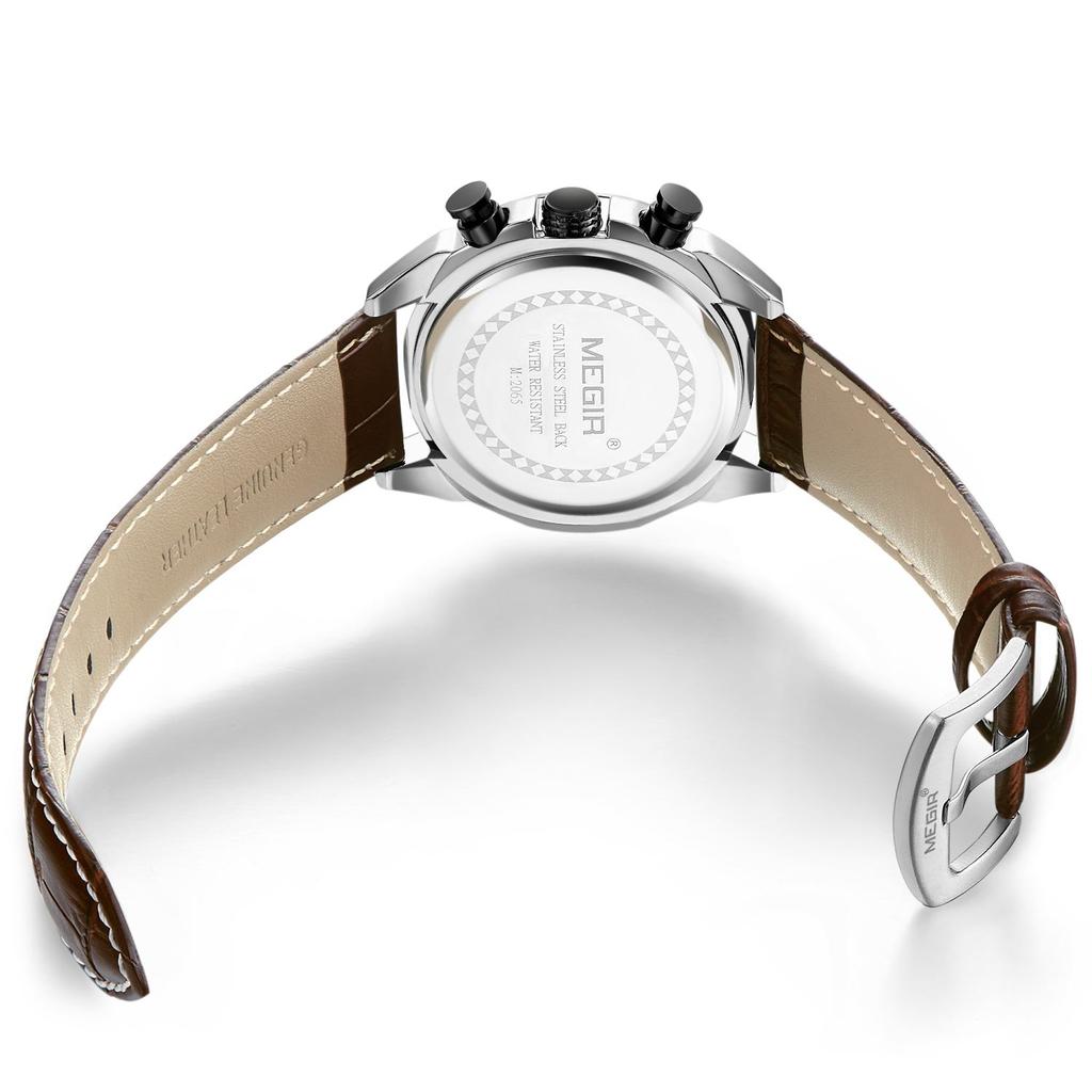 Megir Vojenské sportovní hodinky pánské luxusní kožené vojenské hodinky značky Quartz Hodiny pánské kreativní chronograf